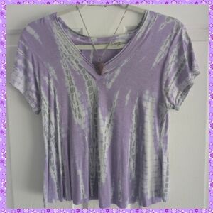 RayaSun Purple Lilac Tie-Dye V-Neck Cap Sleeve Women Top Small Knit Top Festival
